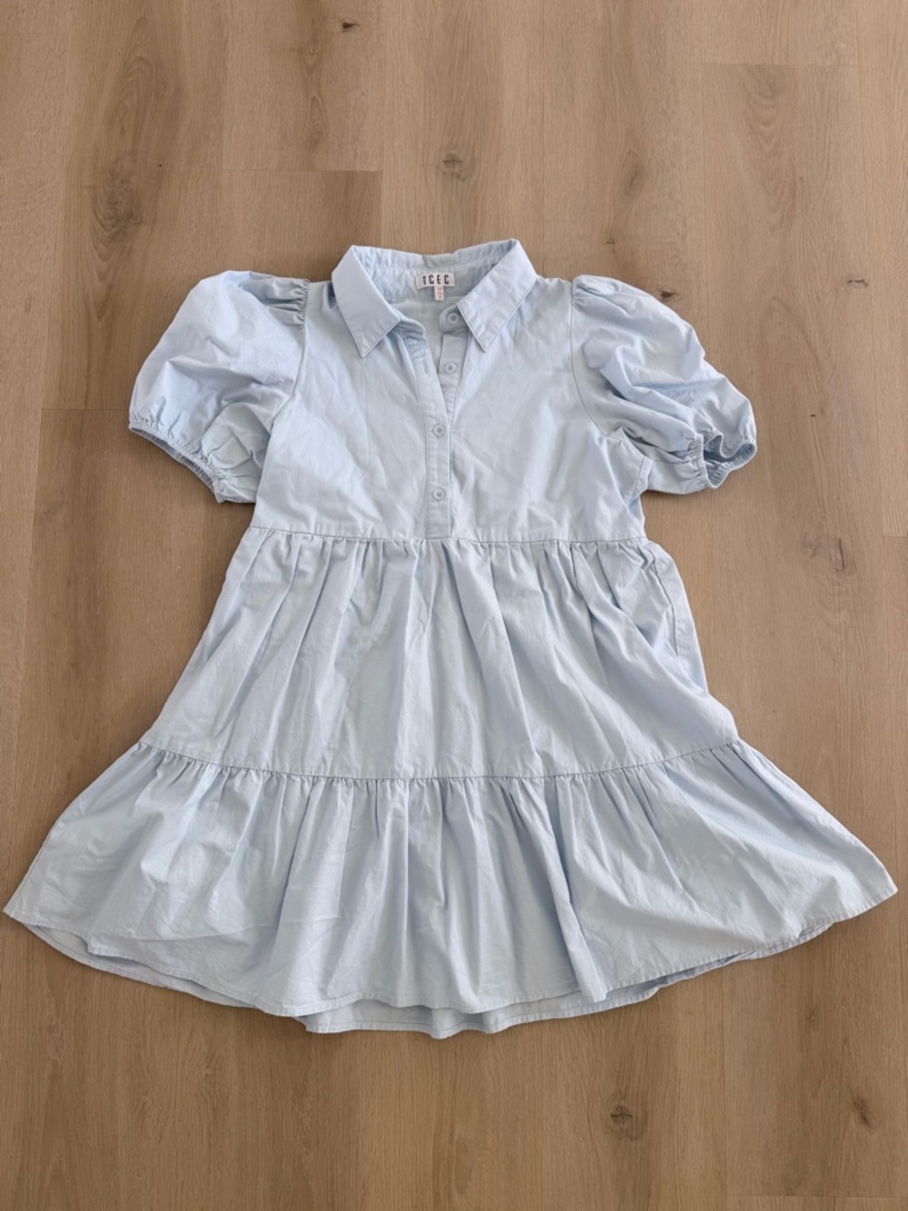 TCEC Light Blue Puff-Sleeve Tiered Dress